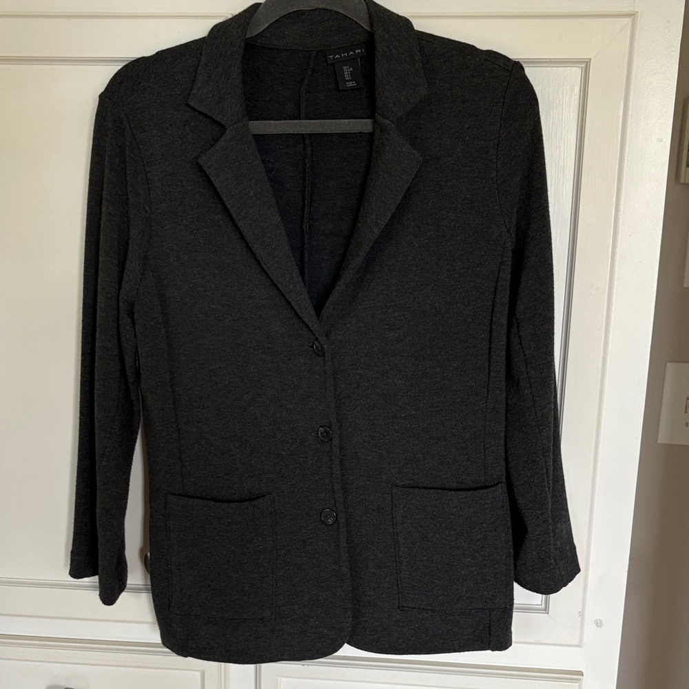 TAHARI Charcoal Gray Women's Knit Blazer size L